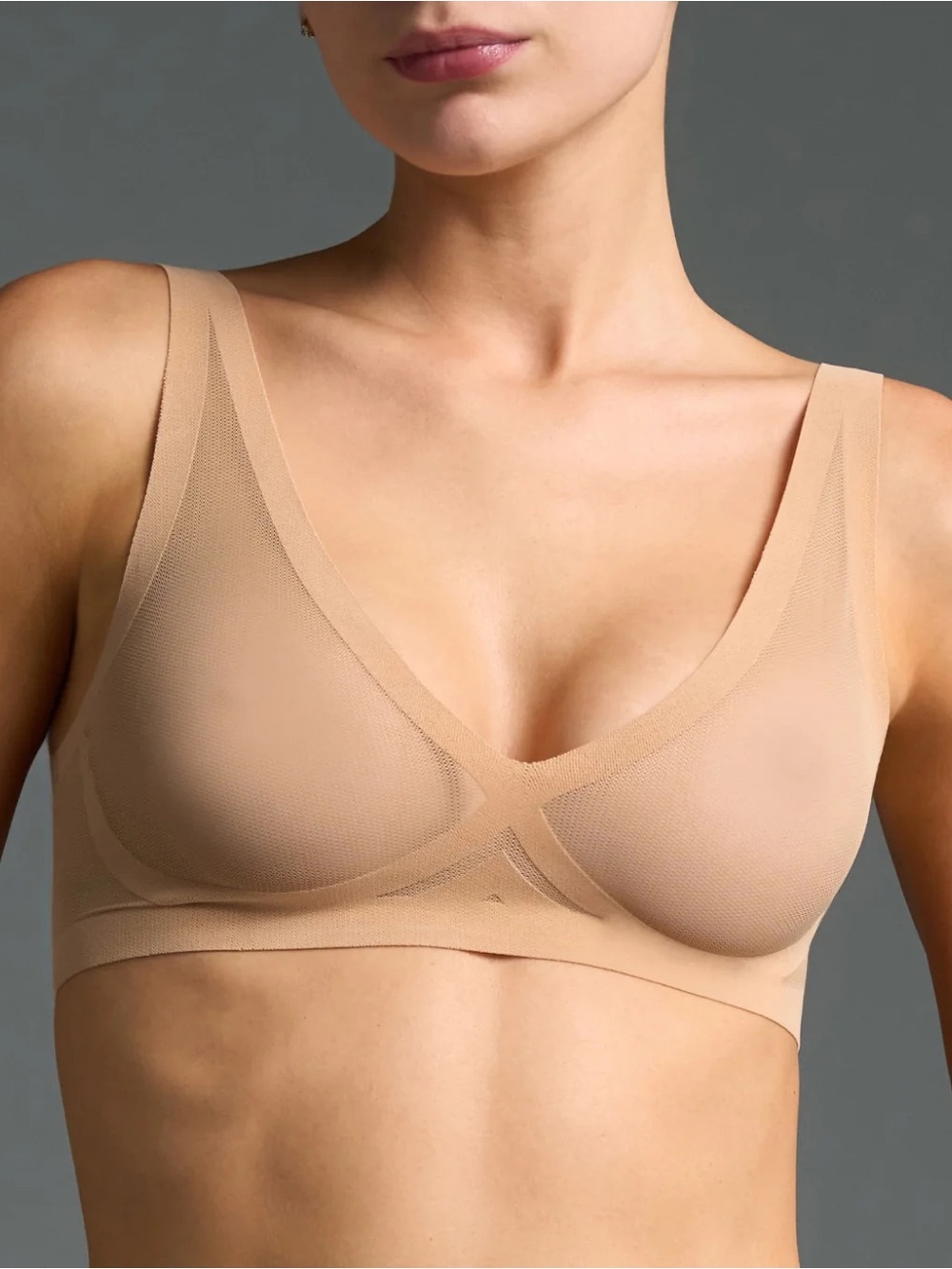 EBY Sheer Bralette Mesh Bra. In Champagne Nude. Size Large.